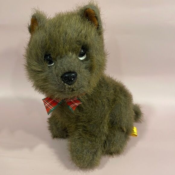 1992 Vintage 24K Special Effects Polar Puff dog terrier stuffed animal plaid EUC - Picture 1 of 9